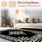 Elegant Black and Cream Scrollwork Design Rug