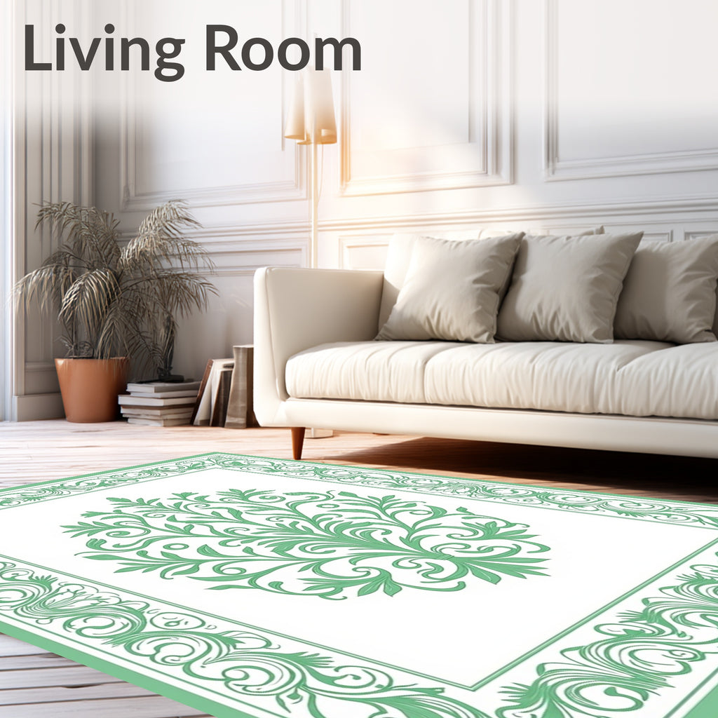 Green Floral Scrollwork Vintage Pattern Rug
