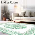 Green Floral Scrollwork Vintage Pattern Rug