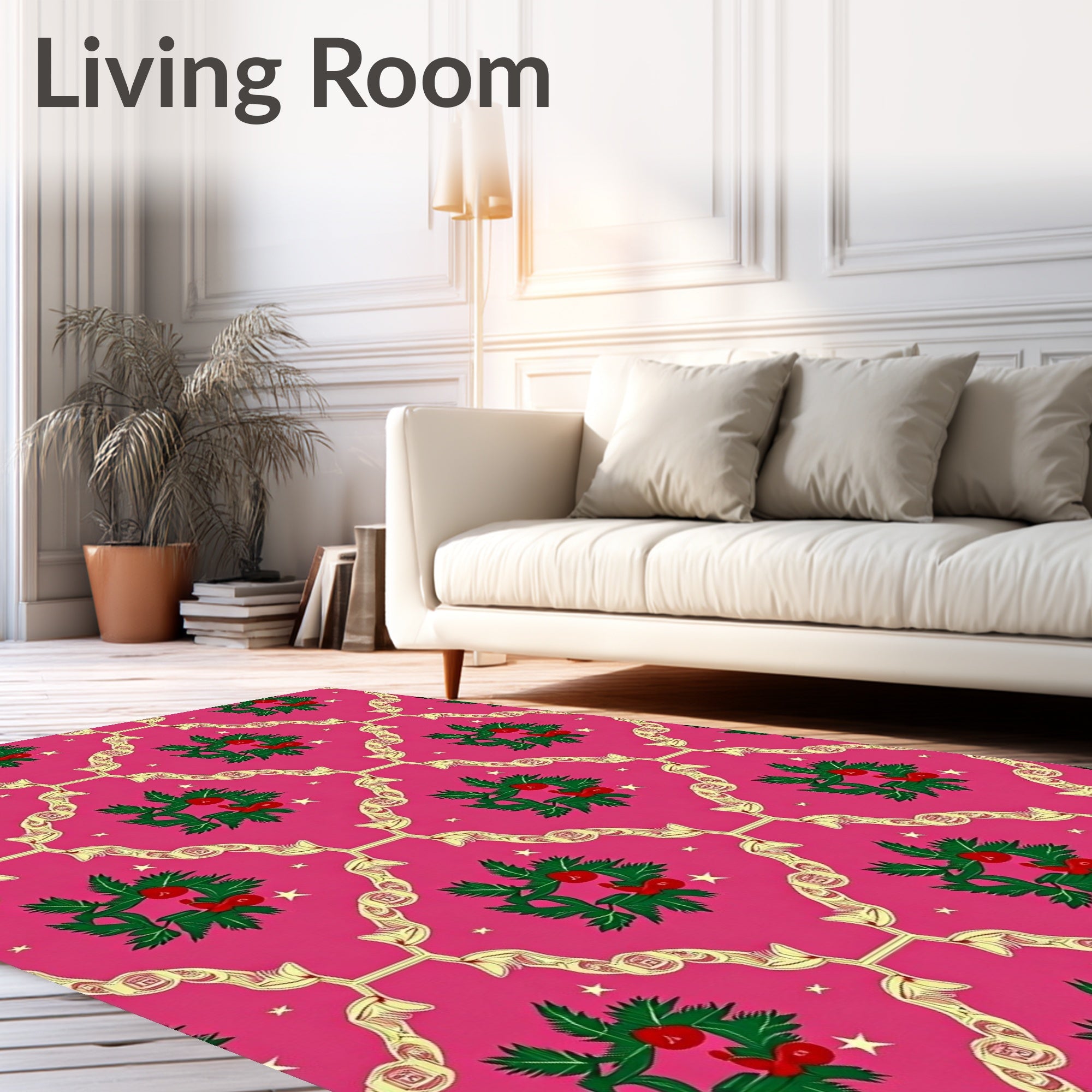 Pink Holly Berry Wreath Lattice Rug