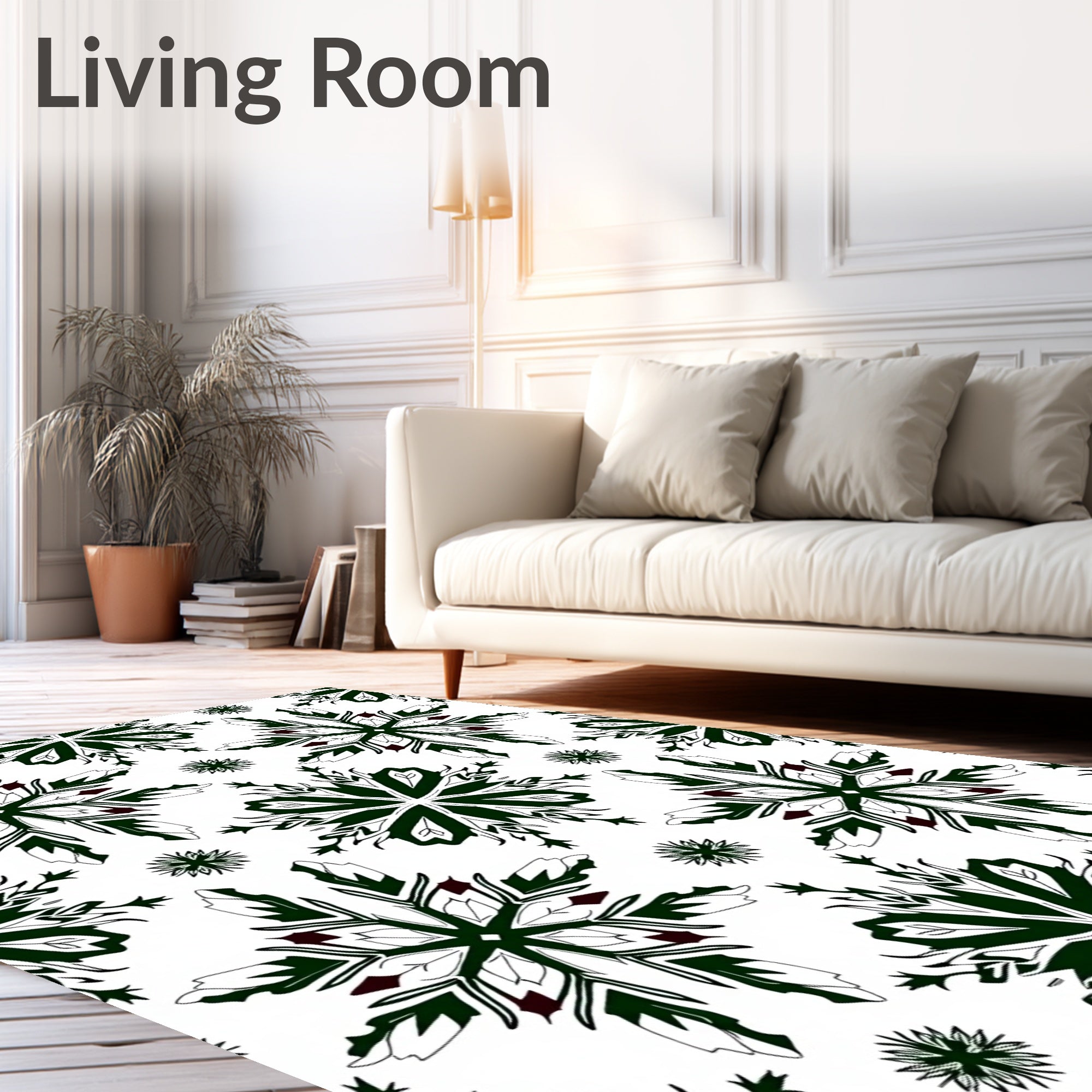Dark Green Snowflake Medallion Art Rug