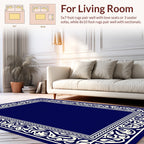 Ornate Cream On Dark Blue Border Rug