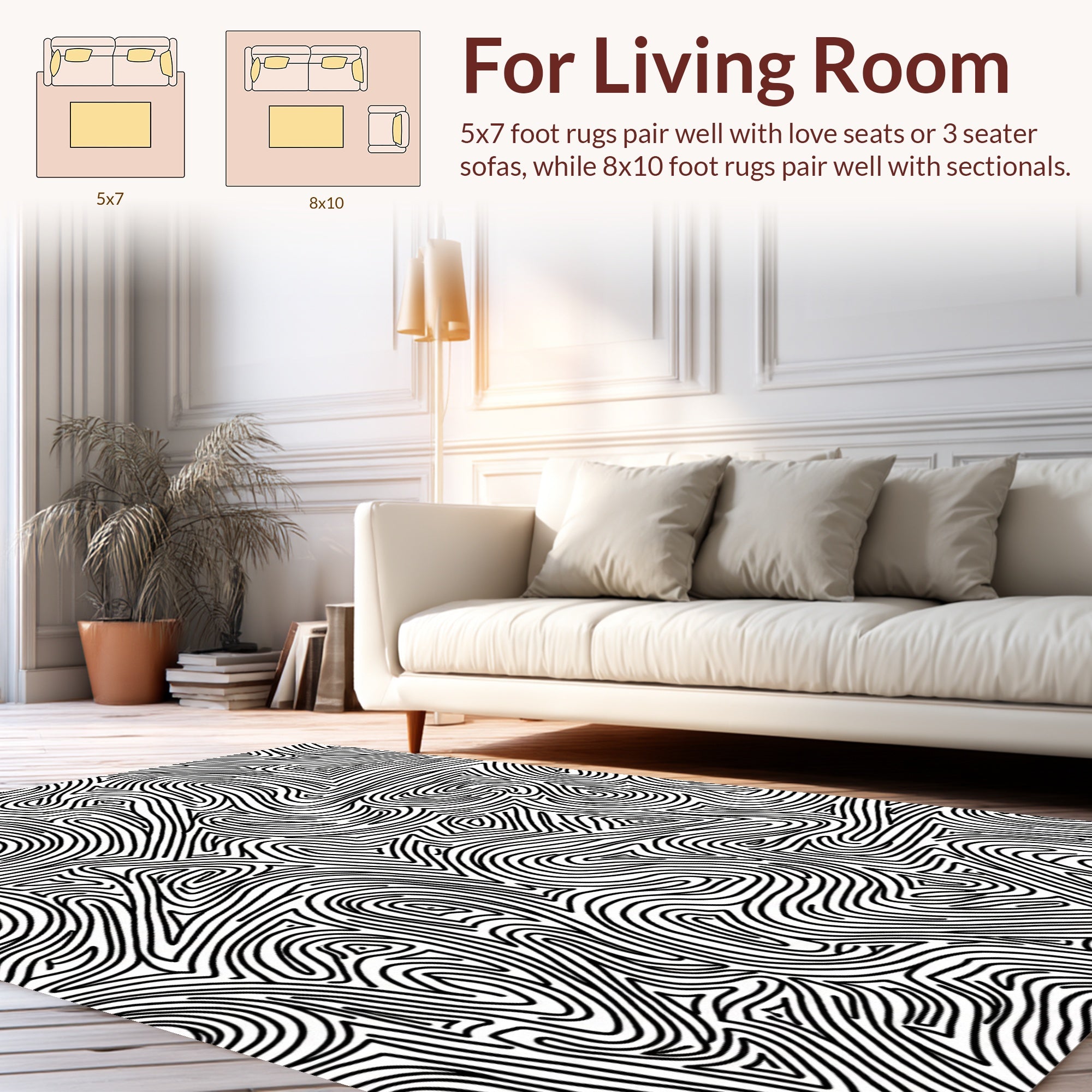 Bold Black Abstract Labyrinth Pattern Rug