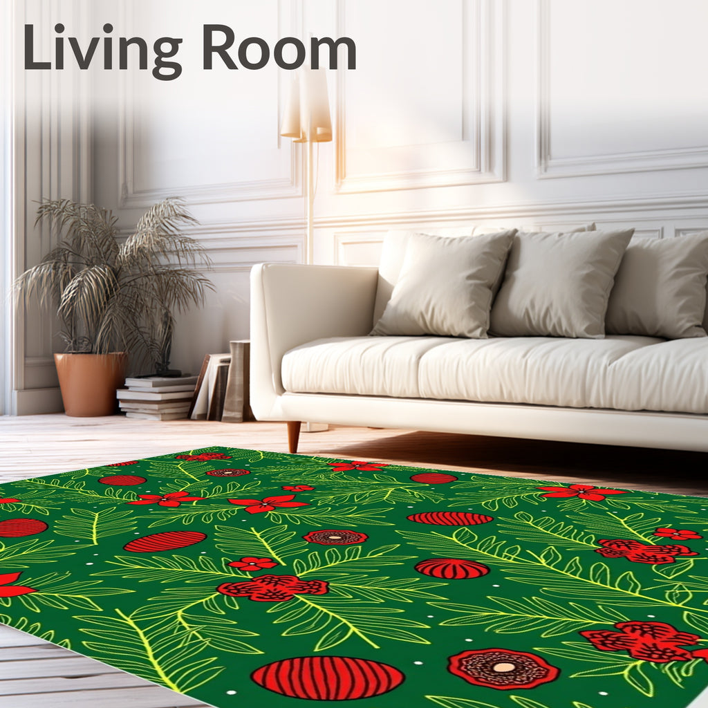 Crimson Floral Fern Egg Medley Rug