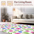 Playful Pink Blue Floral Pattern Rug