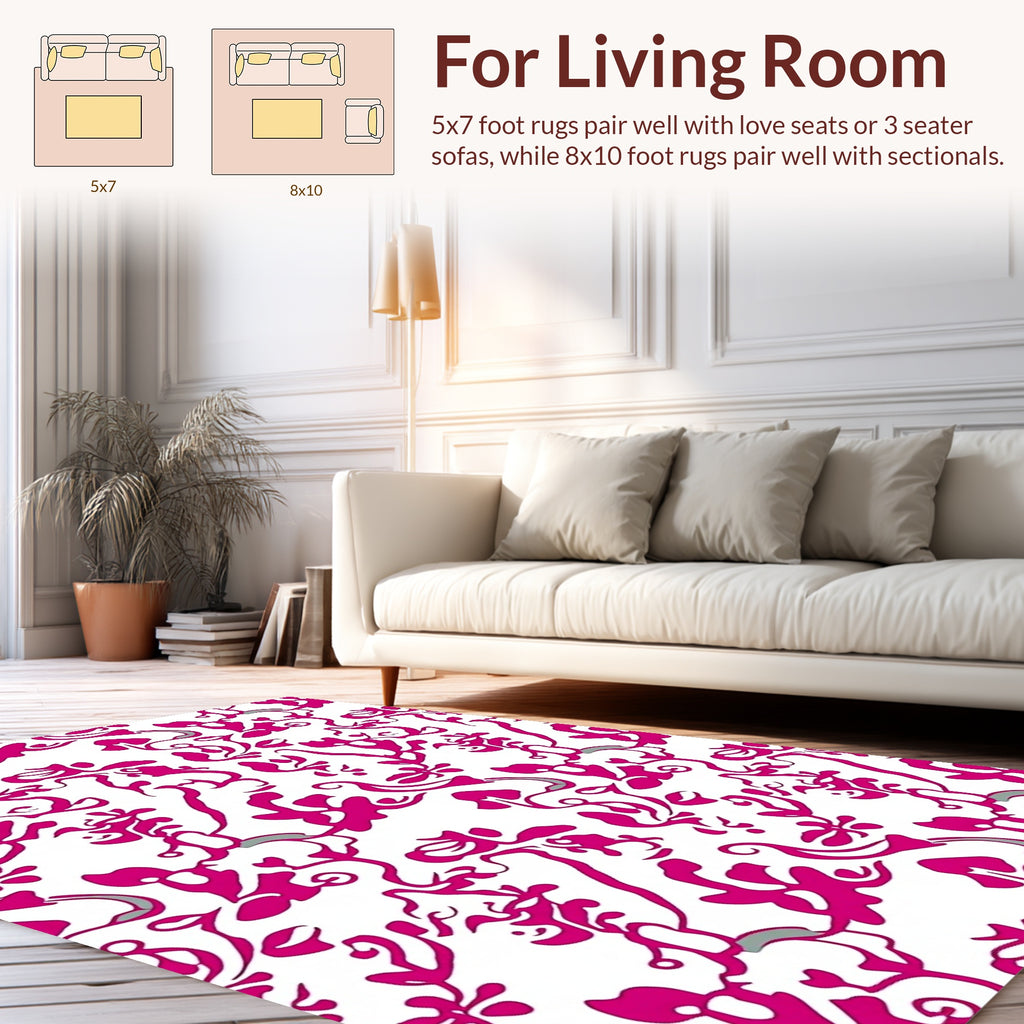 Vibrant Pink Curvy Botanical Pattern Rug