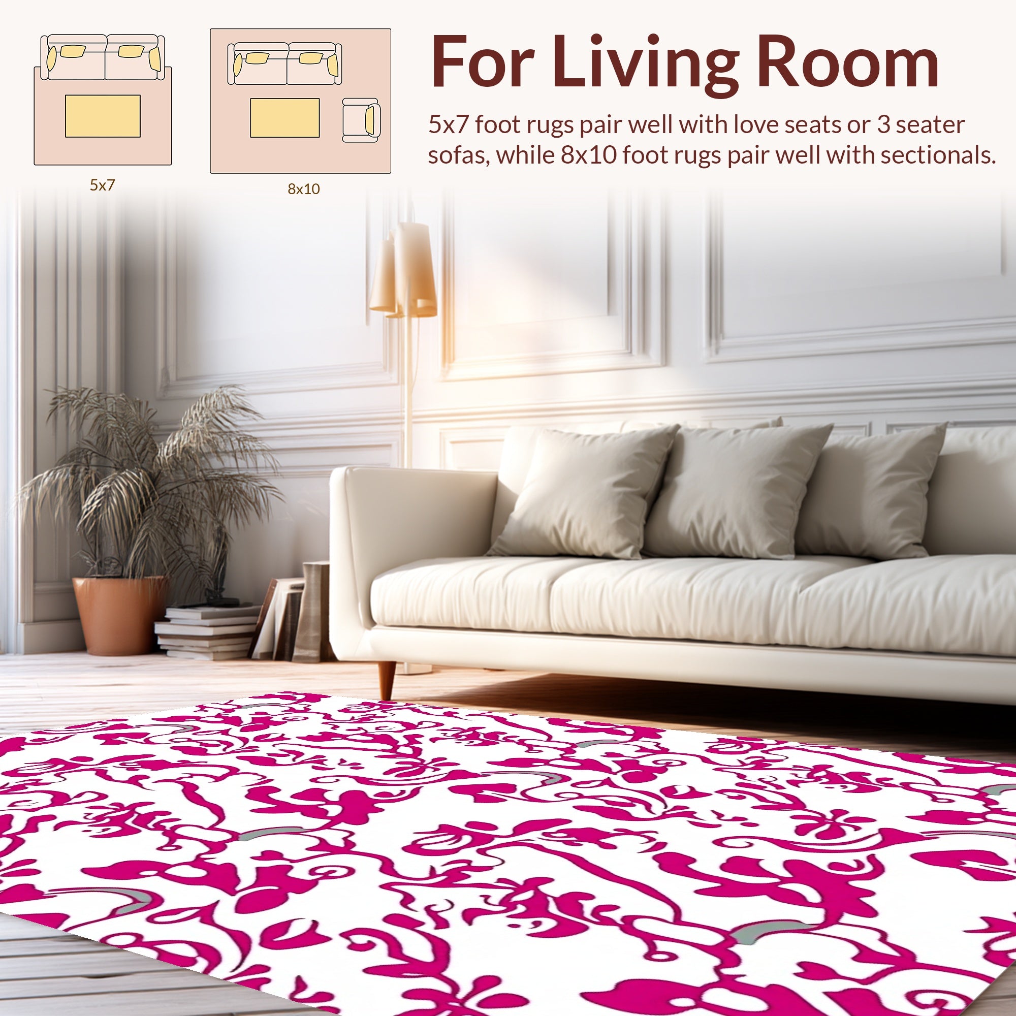 Vibrant Pink Curvy Botanical Pattern Rug