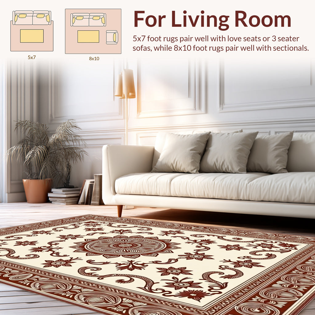Crimson Floral Medallion Border Rug