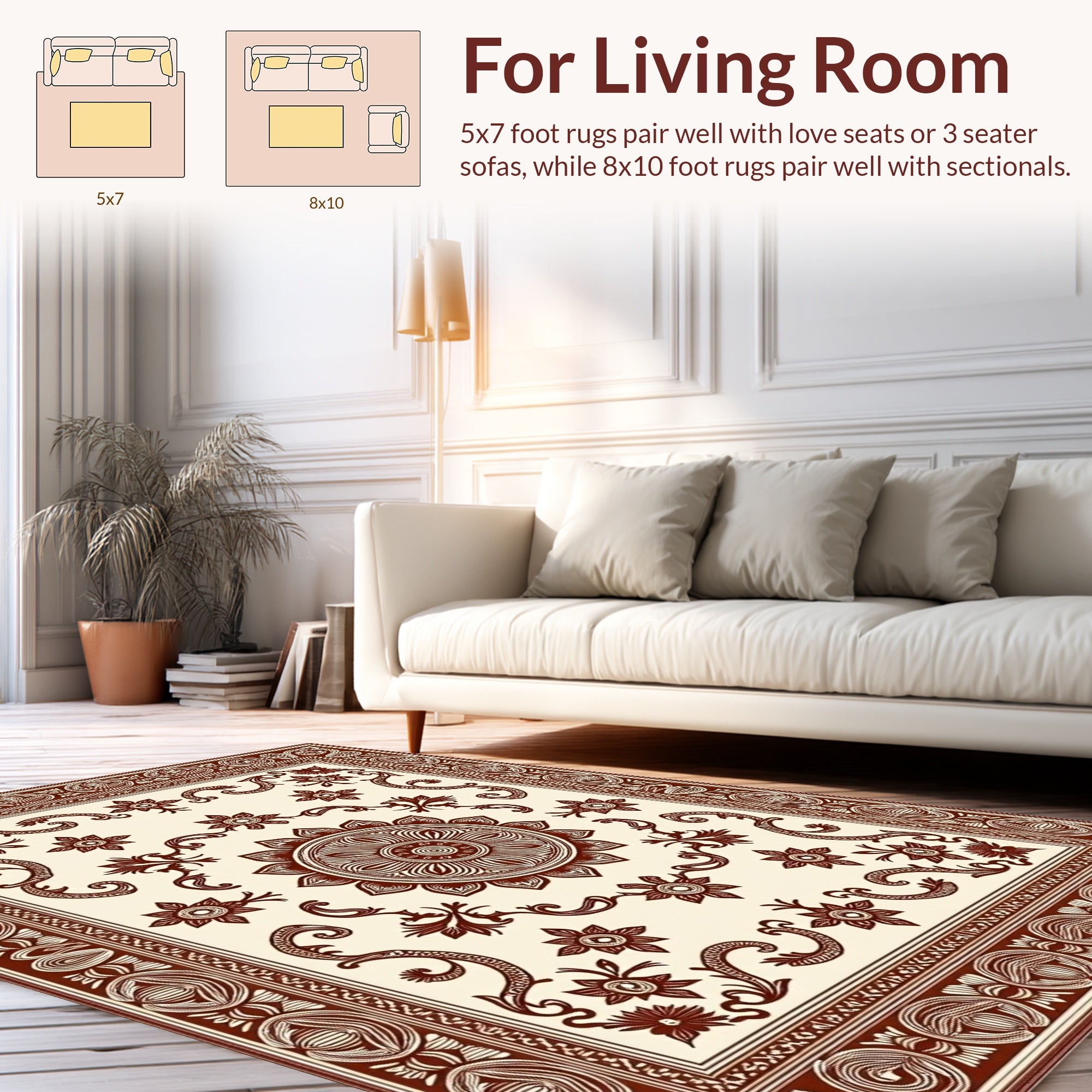 Crimson Floral Medallion Border Rug