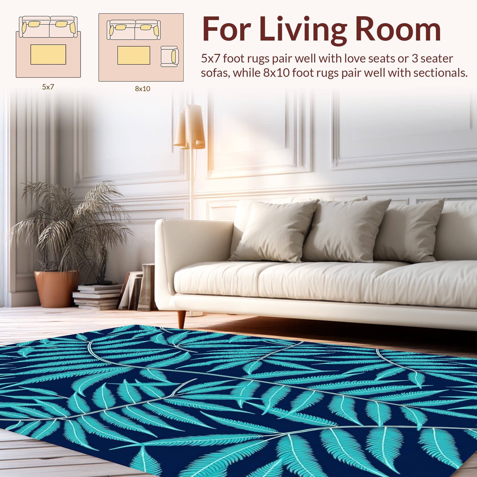 Turquoise Fern Frond Pattern Rug