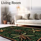Antique Emerald Insect Foliage Art Rug