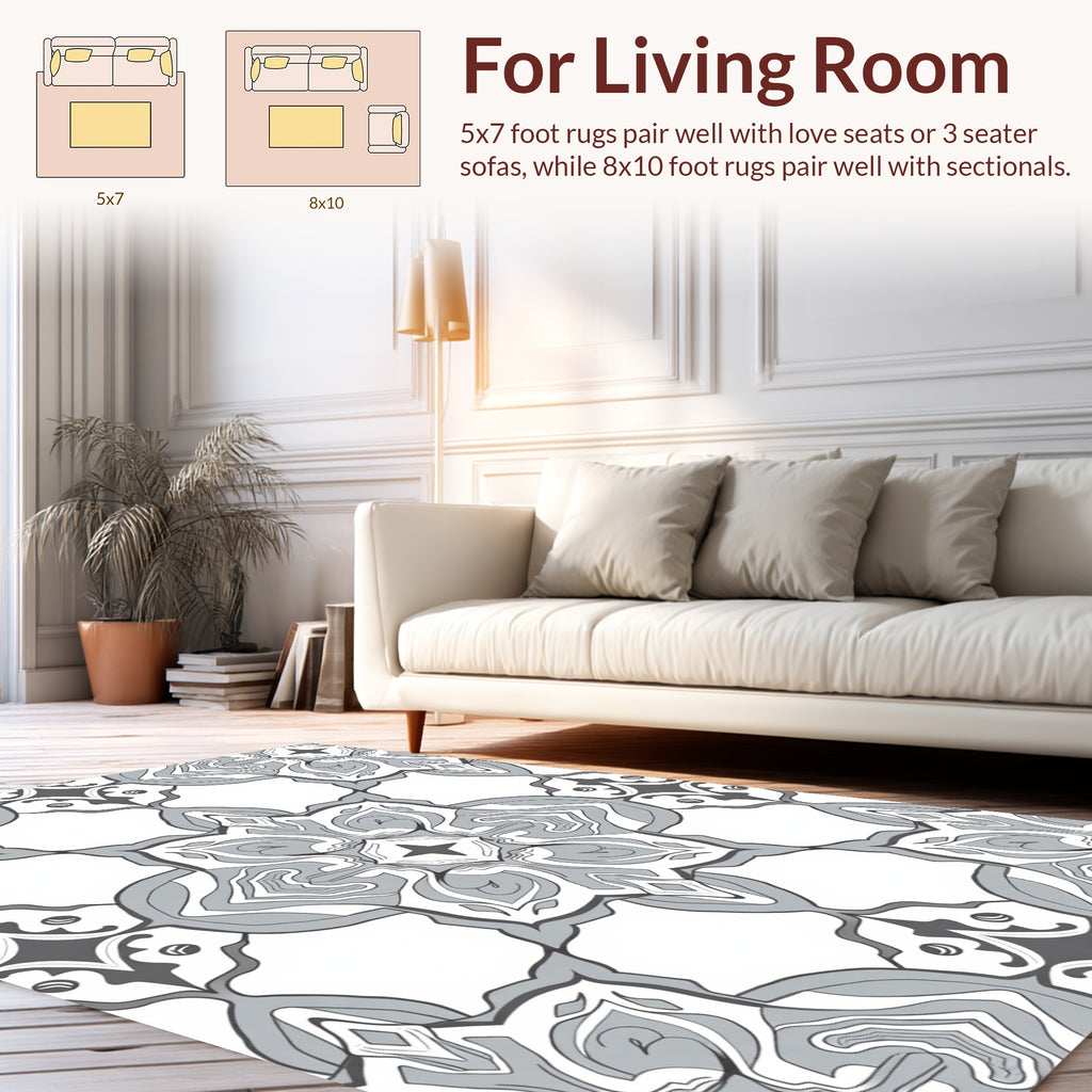 Intricate Gray Talavera Tile Pattern Rug