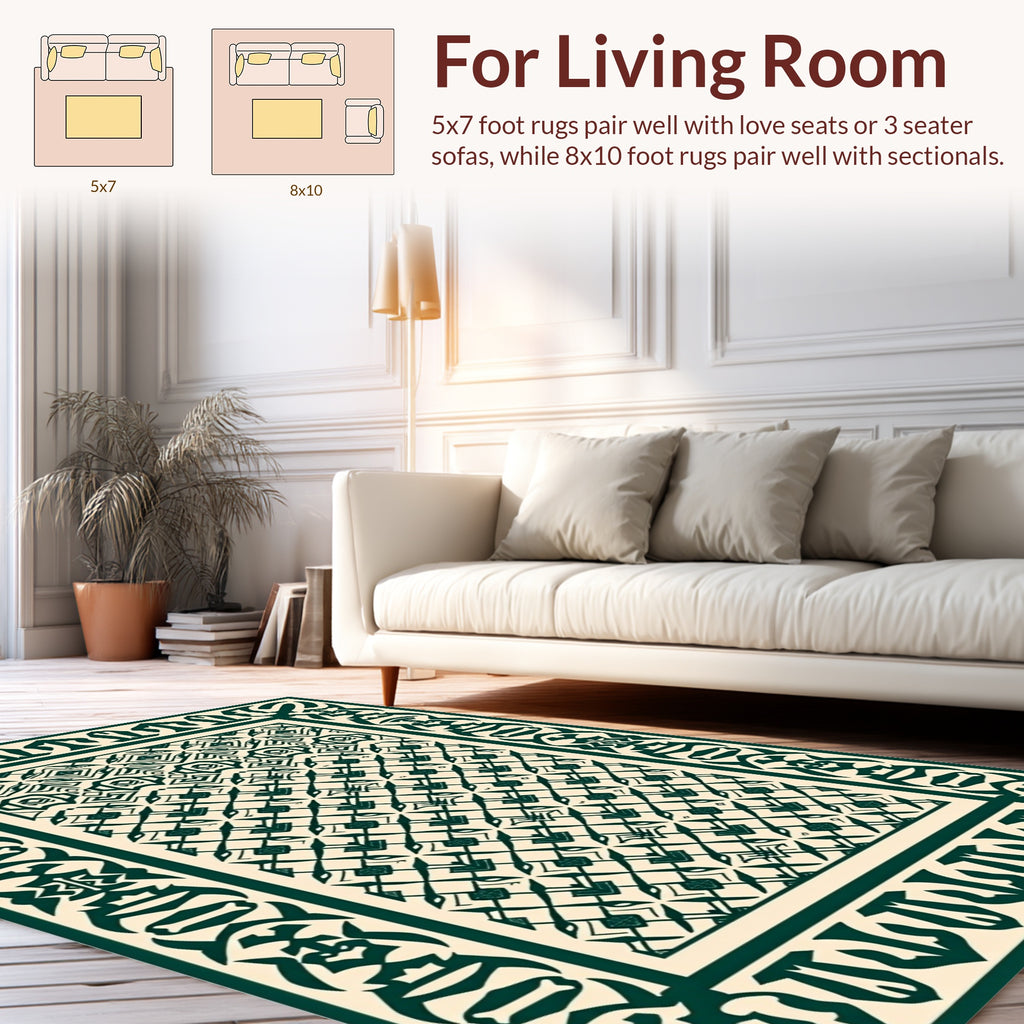 Elaborate Geometric Motif Bordered Design Rug