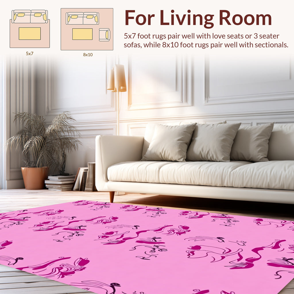 Abstract Whimsical Pink Line Art Design Rug
