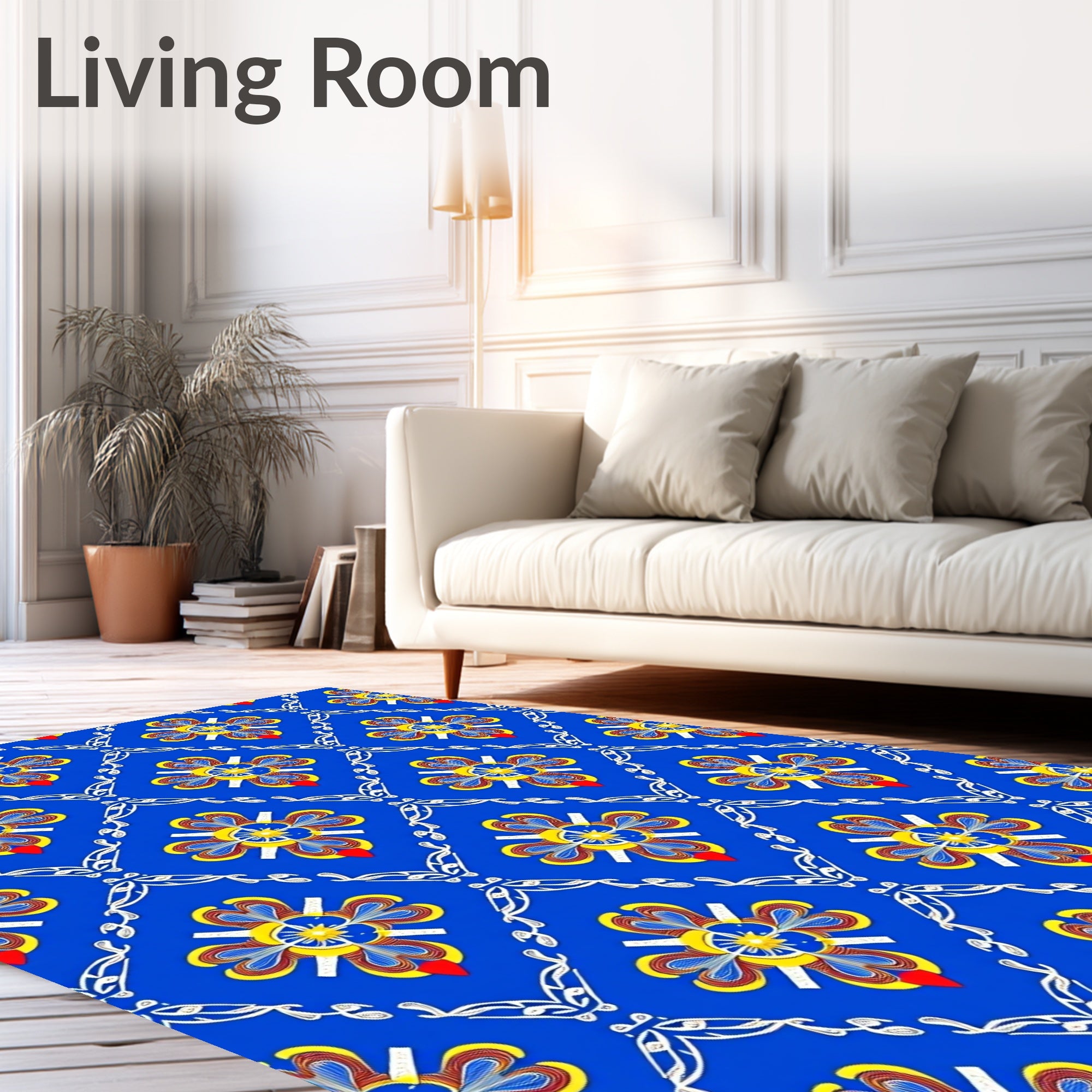Grand Blue Floral Lattice Rug