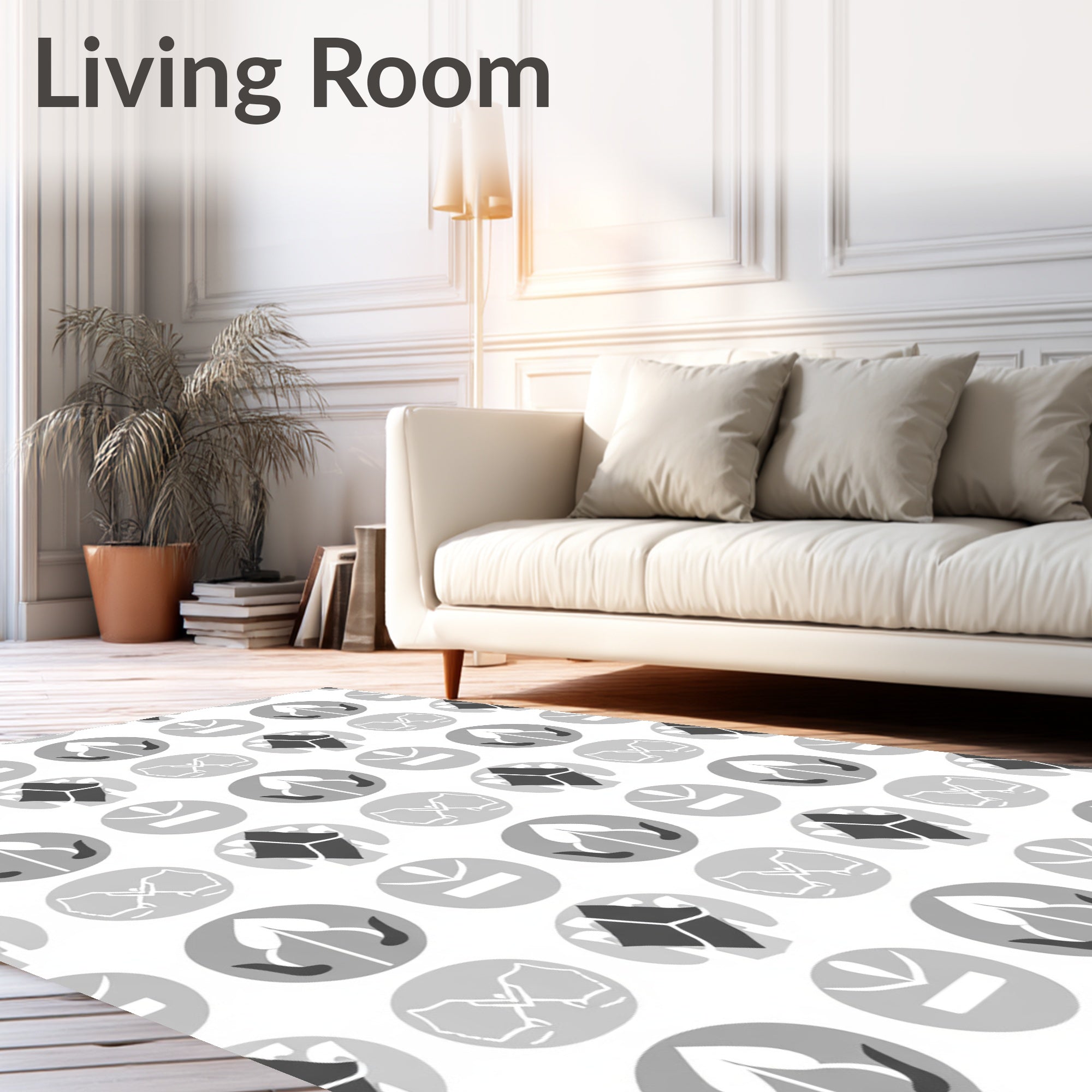 Monochrome Circular Emblem Pattern Rug