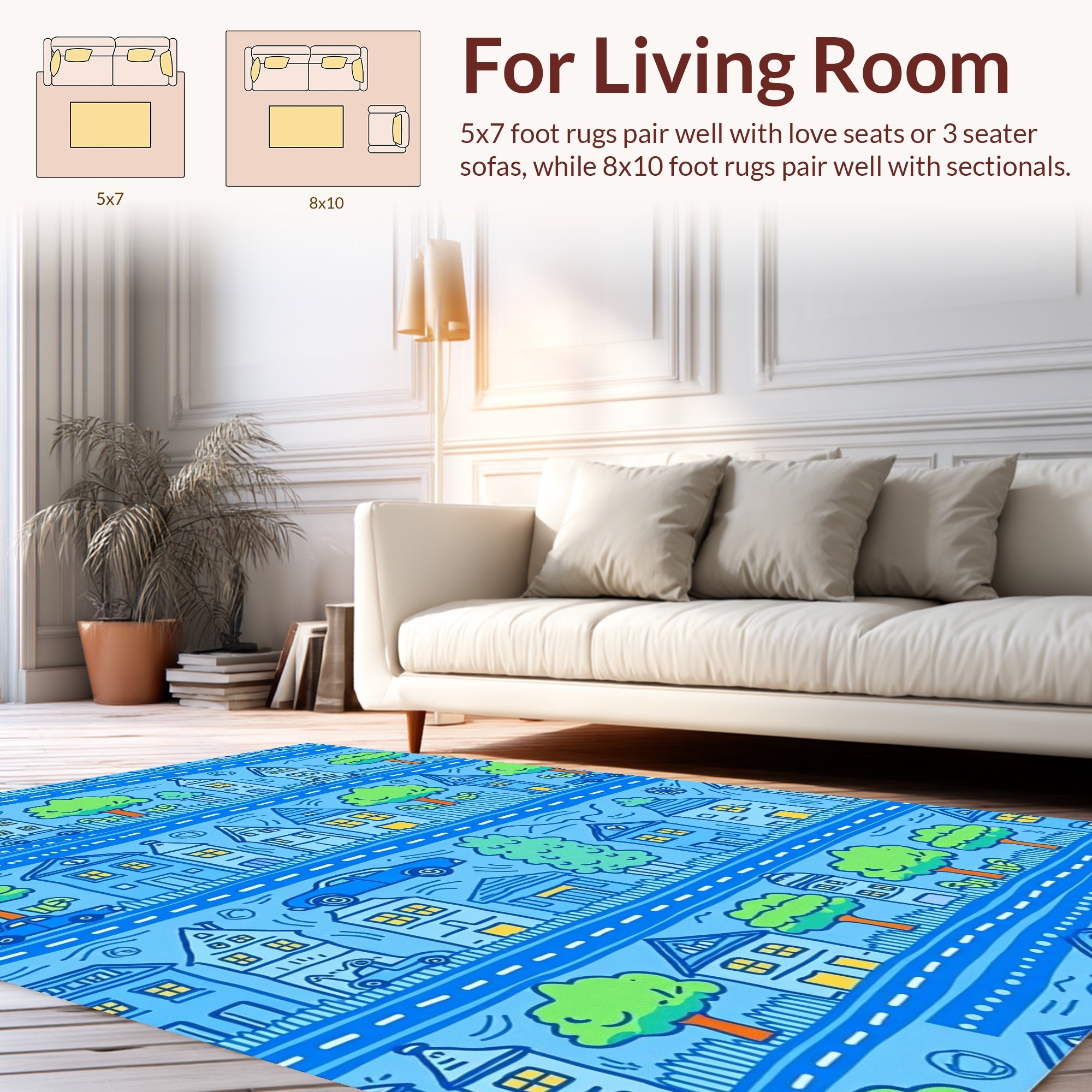 Whimsical Houses With Trees Pattern Rug