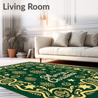 Ornate Festive Green Gold Medallion Rug
