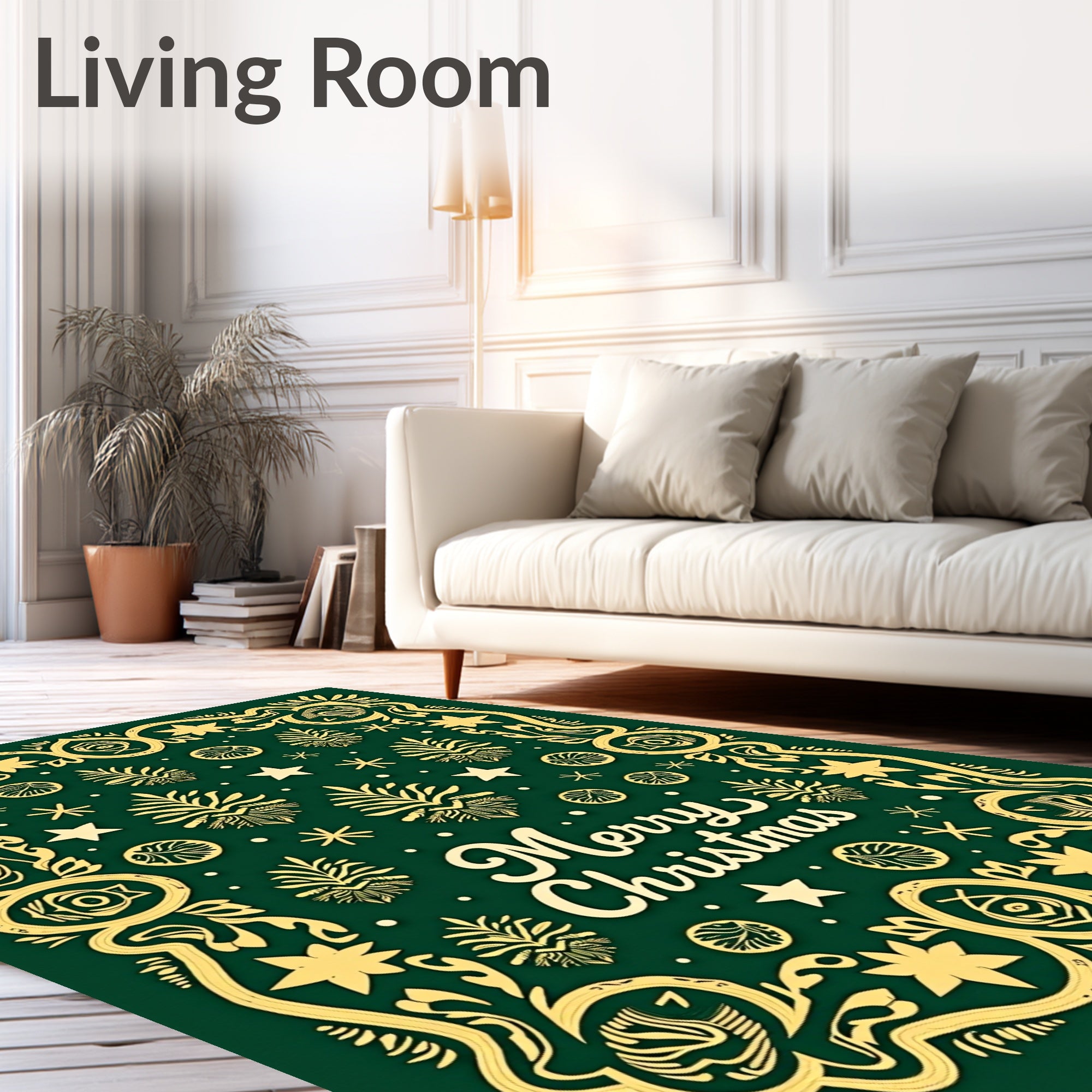 Ornate Festive Green Gold Medallion Rug