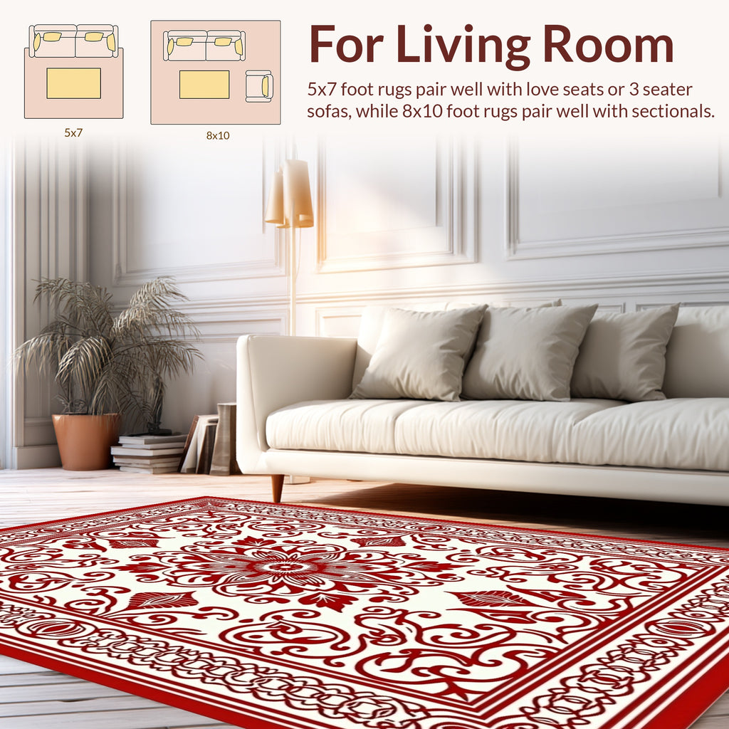 Ornate Red Floral Medallion Design Rug