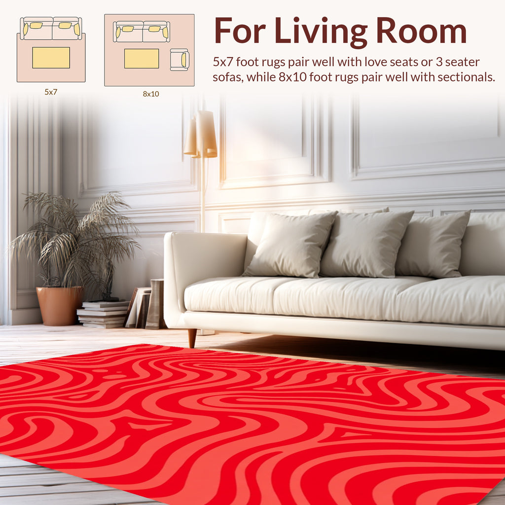 Dynamic Red Swirl Pattern Rug