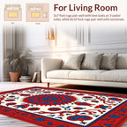 Crimson Red Royal Blue Floral Medallion Rug