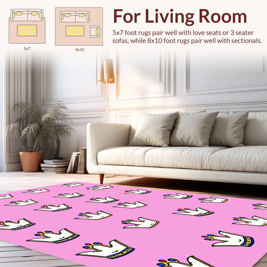 Cute Crown Pattern In Pink Rug