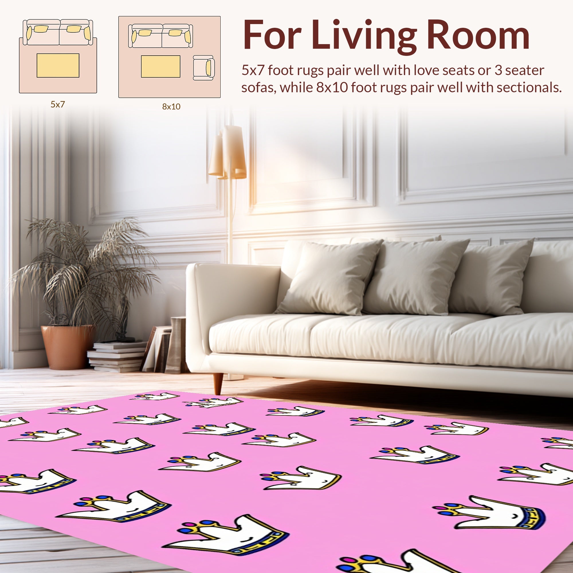 Cute Crown Pattern In Pink Rug
