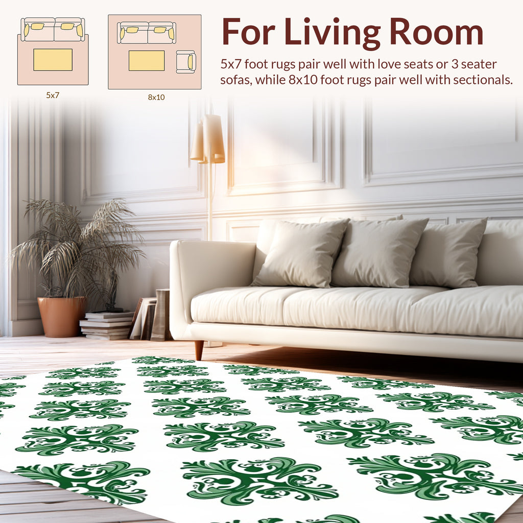 Green Damask Traditional Pattern Rug