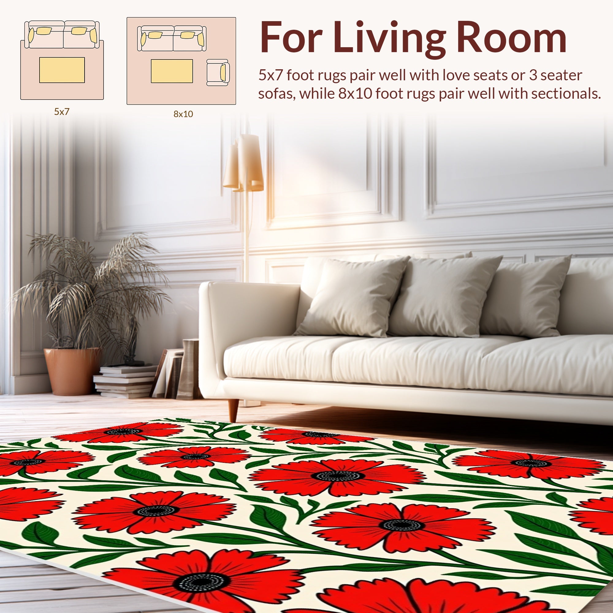 Bold Red Floral Vine Pattern Rug