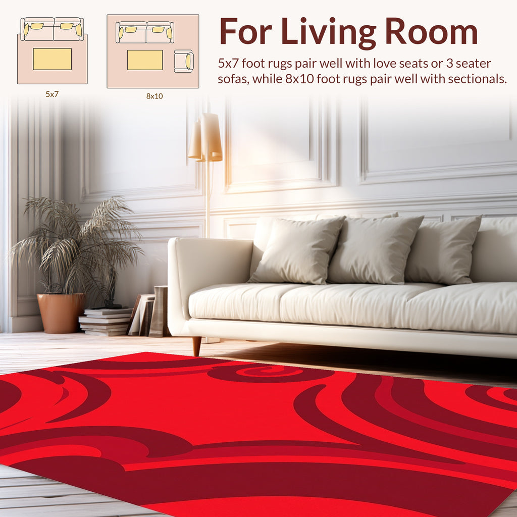 Bold Red Swirl Abstract Design Rug