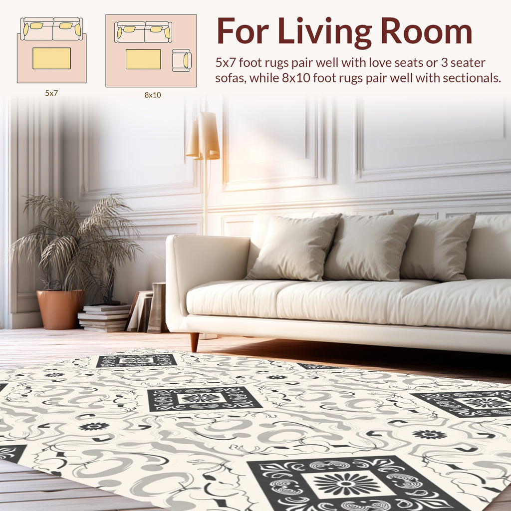 Classic Gray Floral Square Patterned Rug