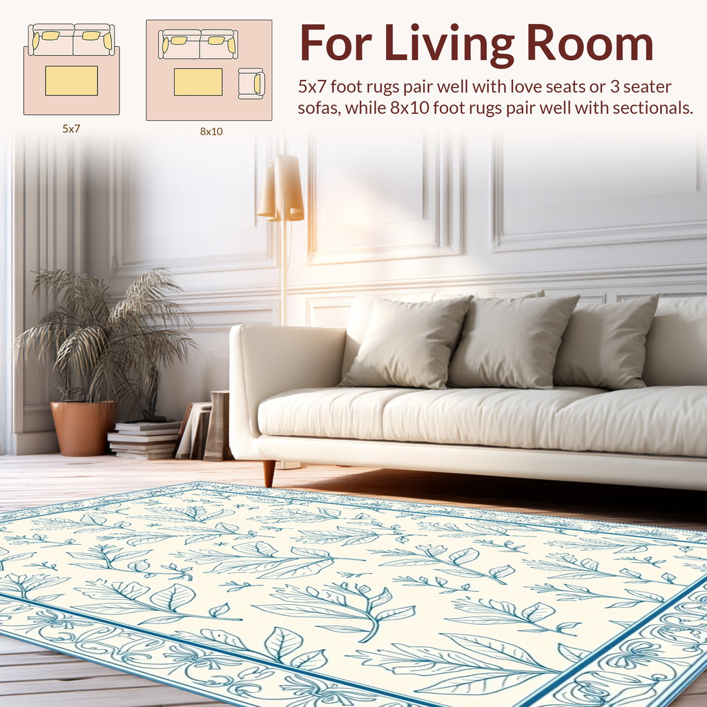 Delicate Leaf Pattern With Floral Border Rug