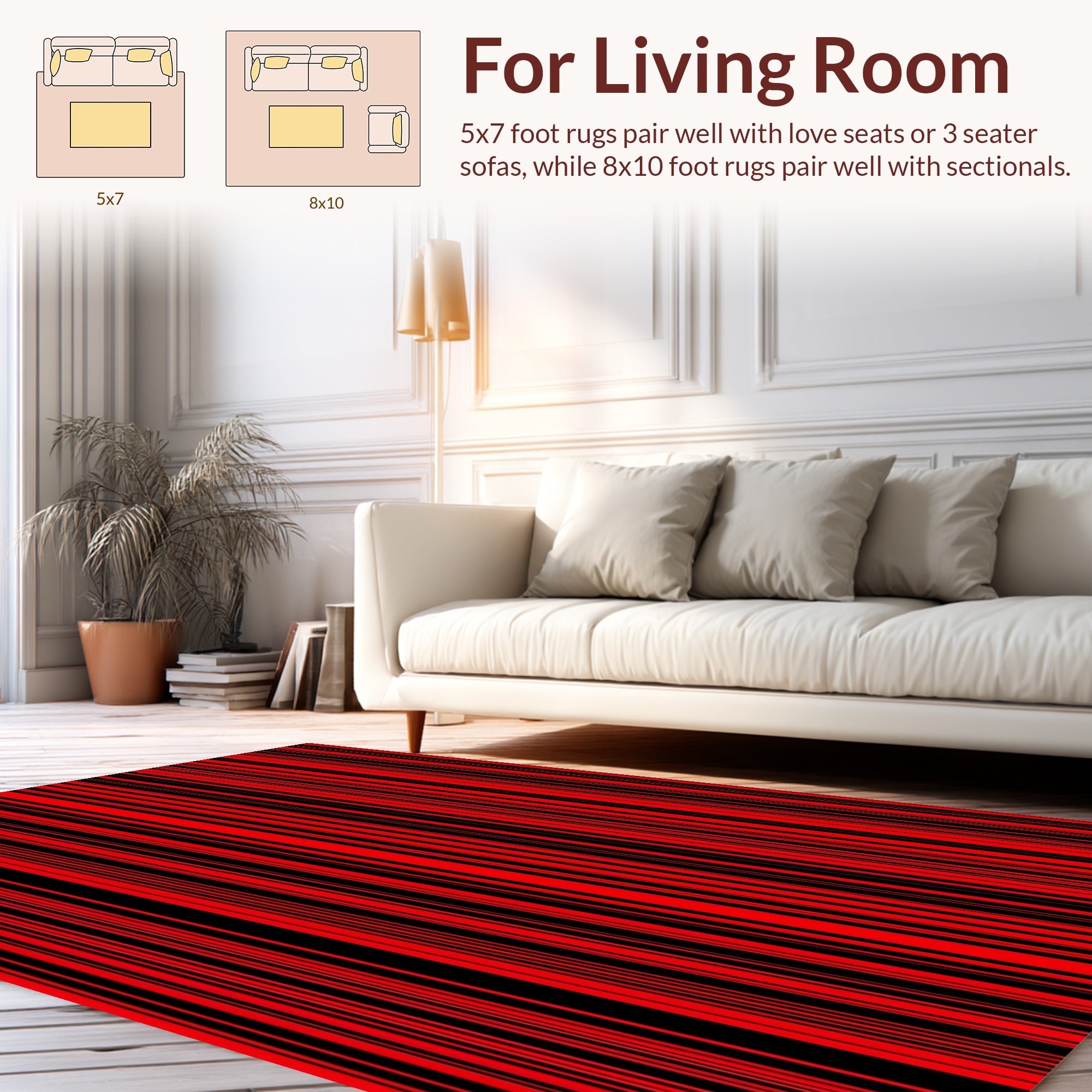 Bold Red Black Vertical Stripe Rug