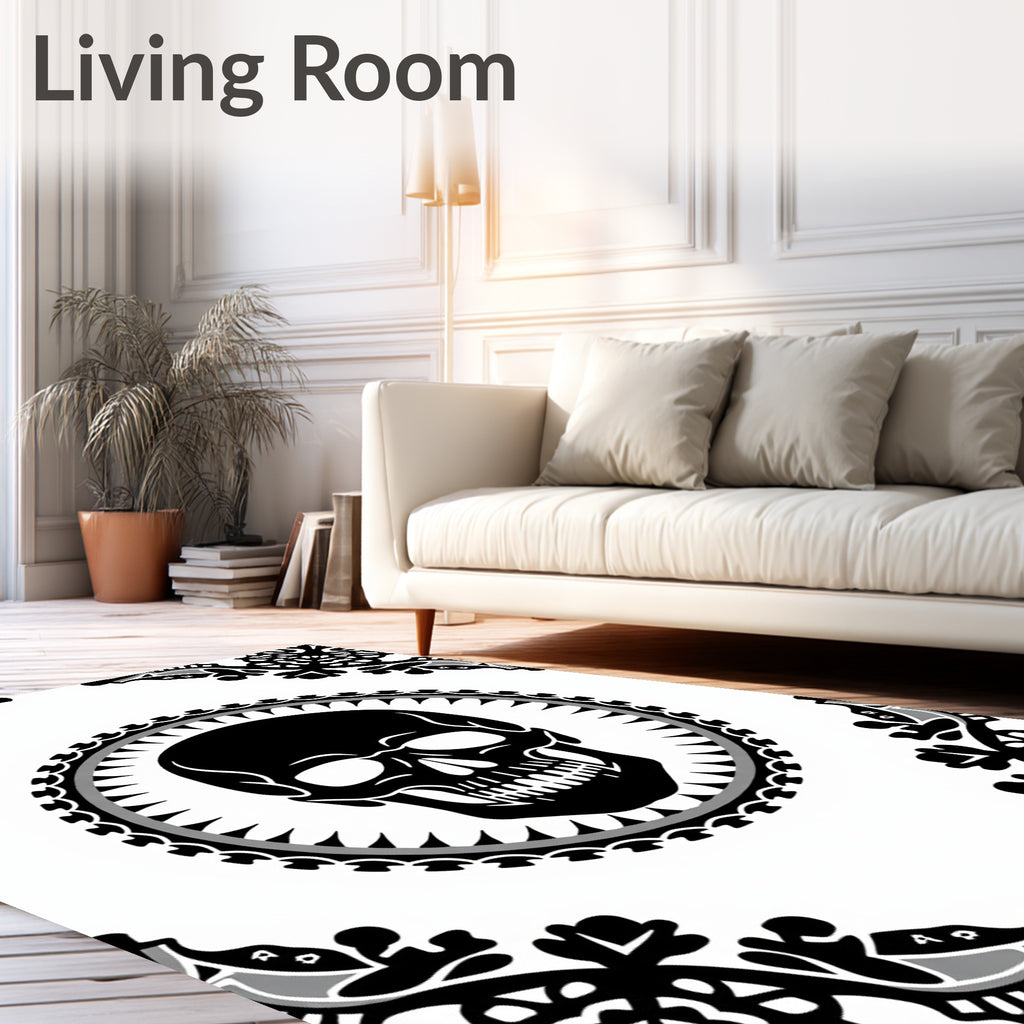 Gothic Black Skull Medallion Baroque Rug