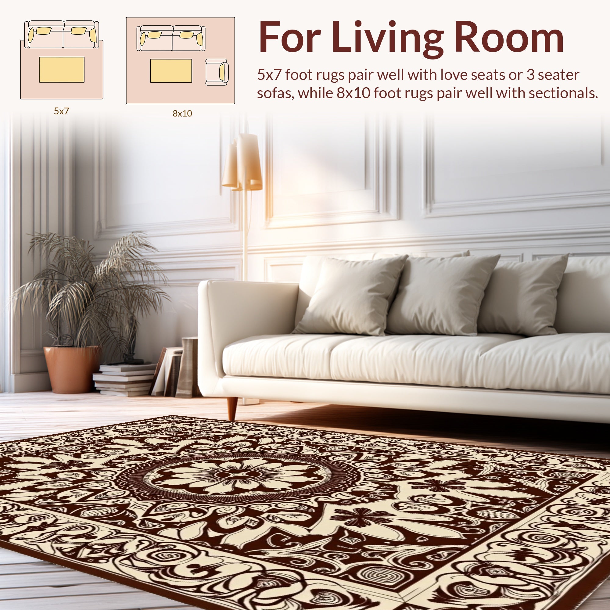 Rich Brown Intricate Floral Mandala Rug