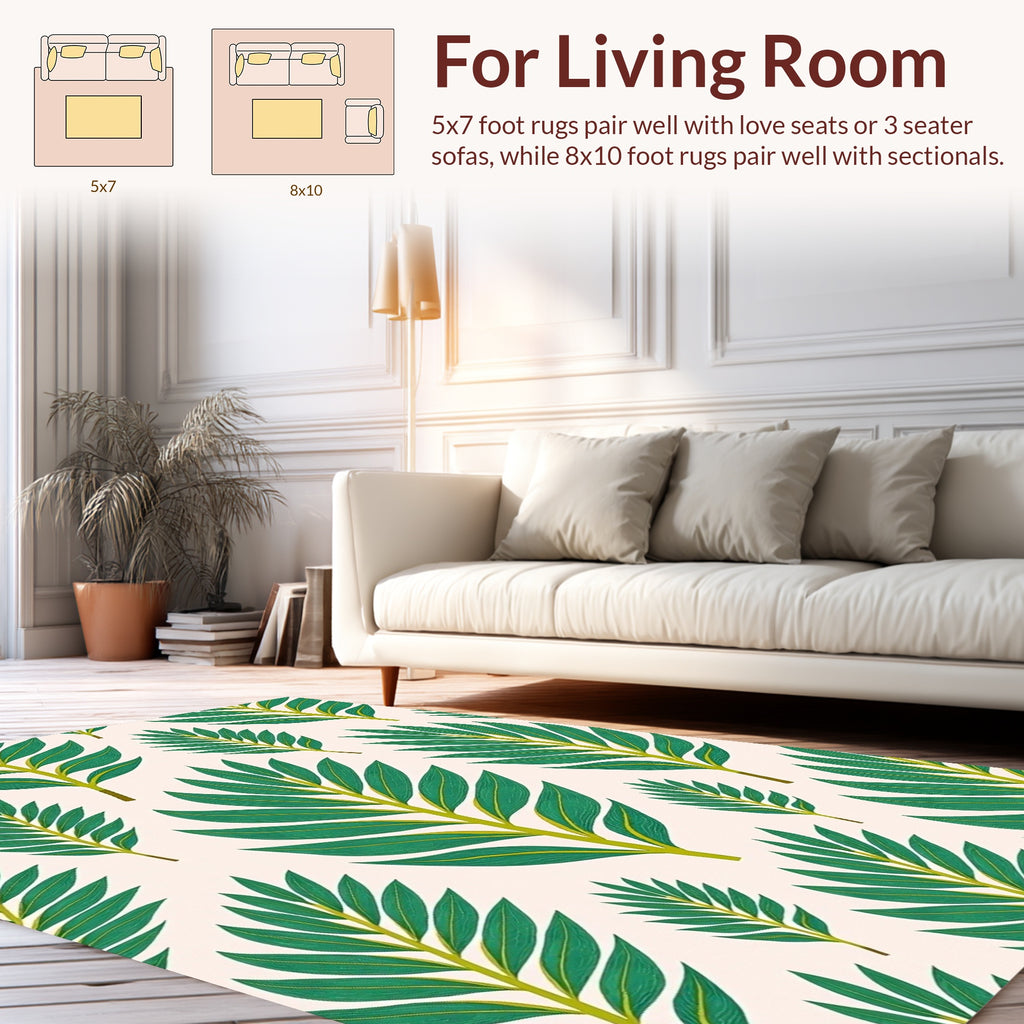 Green Leaf Patterned Modern Rug