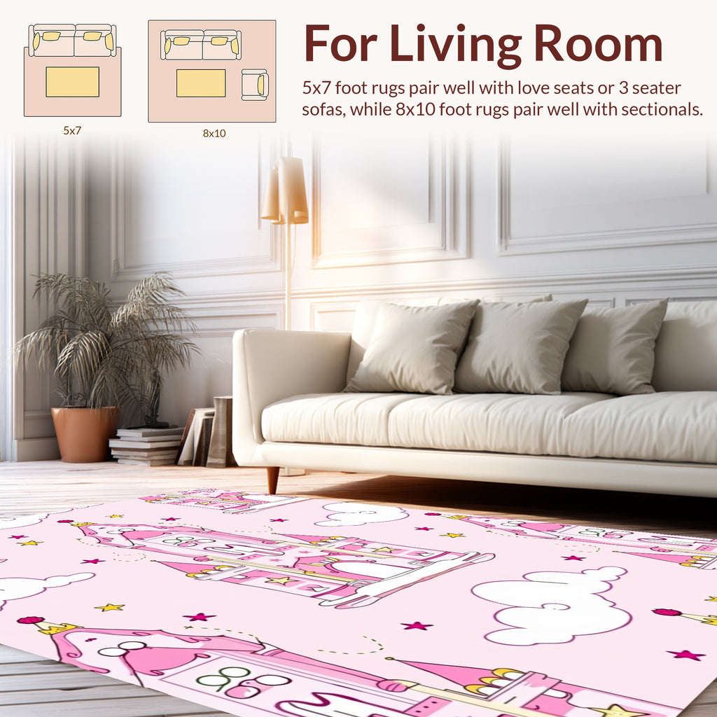 Pink Castle Clouds And Stars Pattern Rug