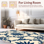 Navy Floral Damask Scroll Pattern Rug