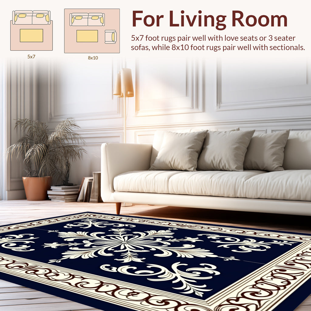 Ornate Ivory Black Floral Medallion Rug