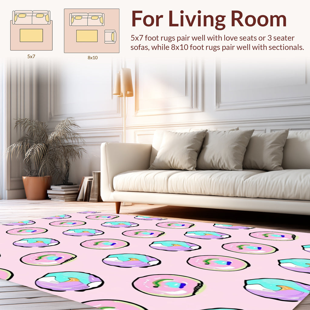 Abstract Pink Blue Circles Design Rug