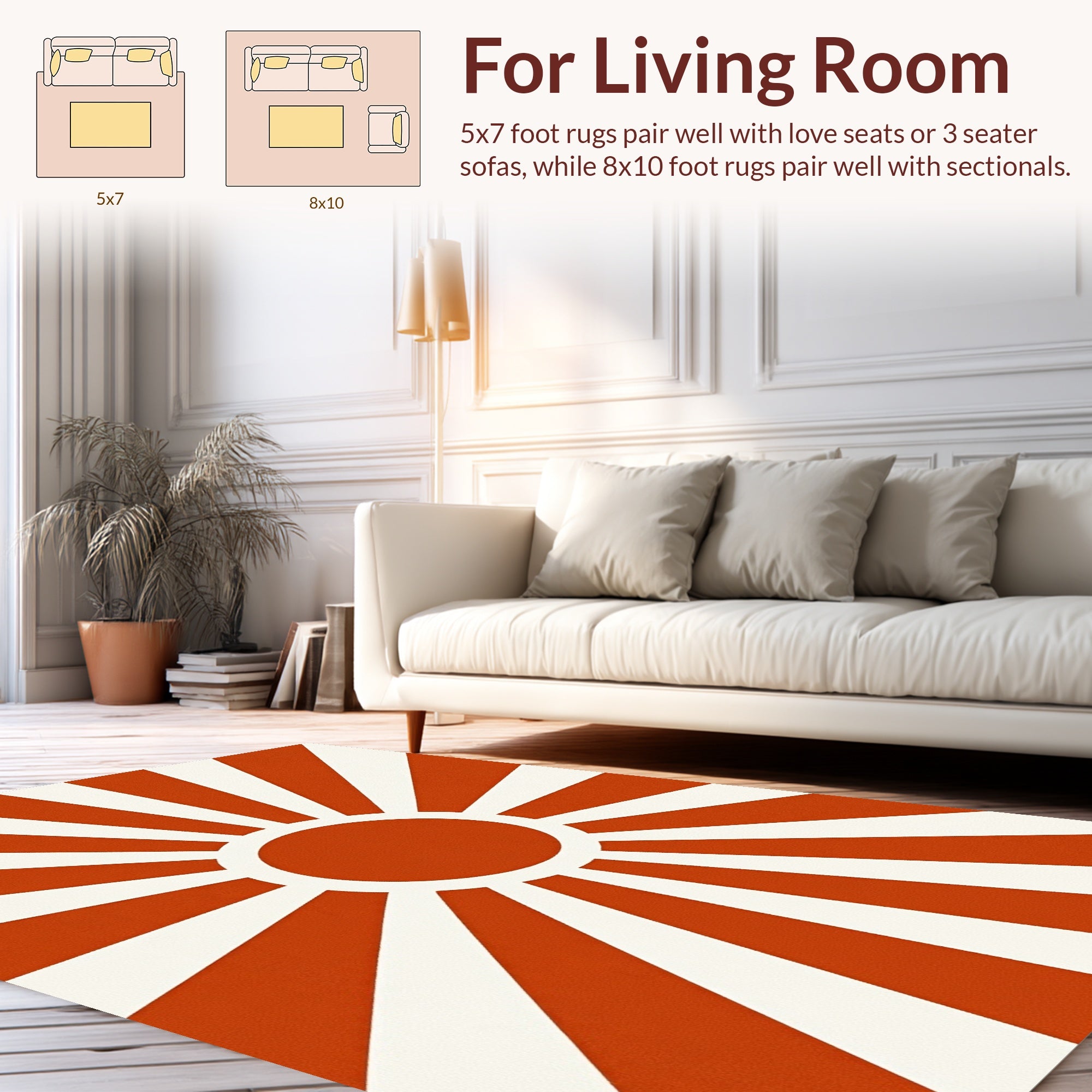Radiant Sunburst Orange Cream Design Rug