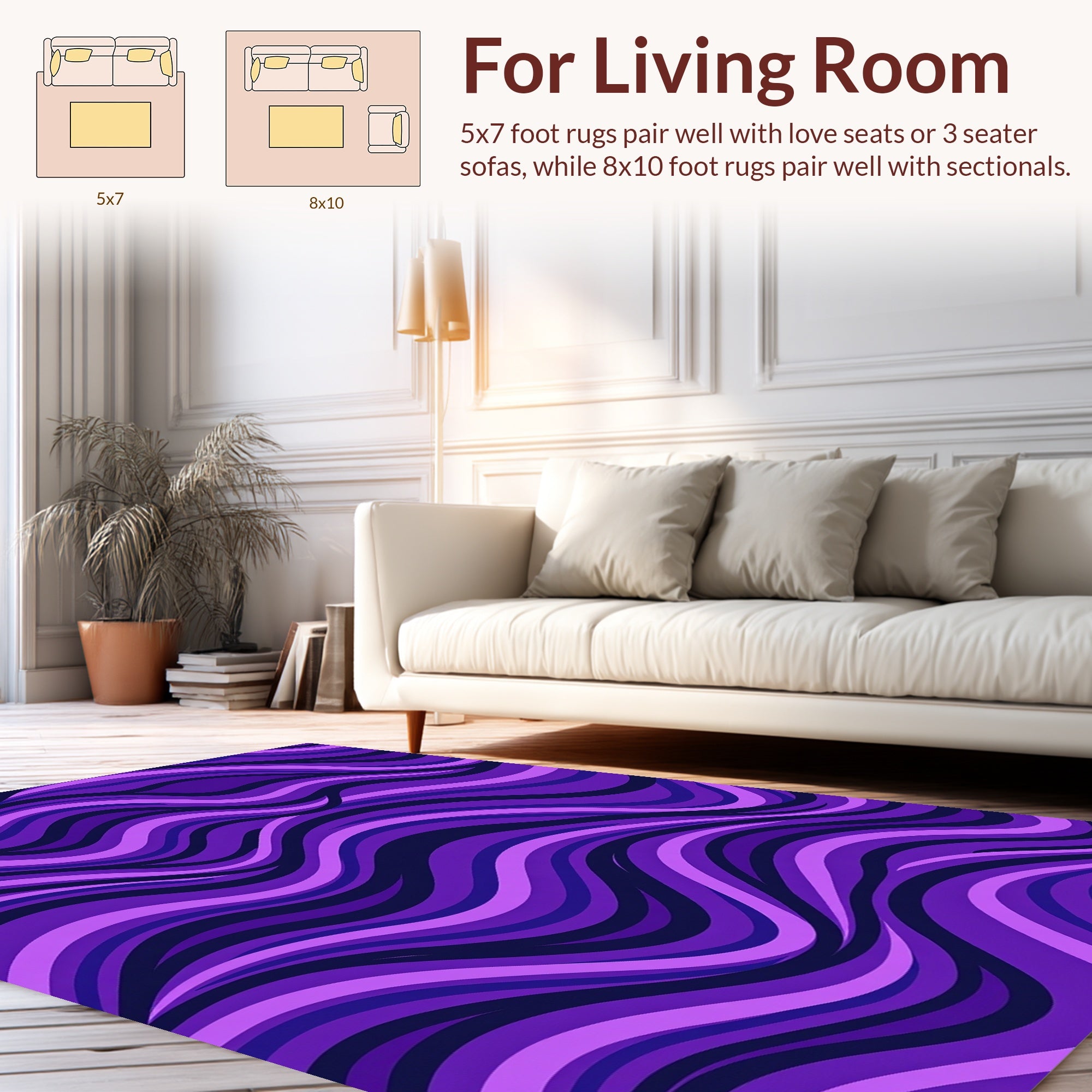 Abstract Purple Wave Pattern Rug