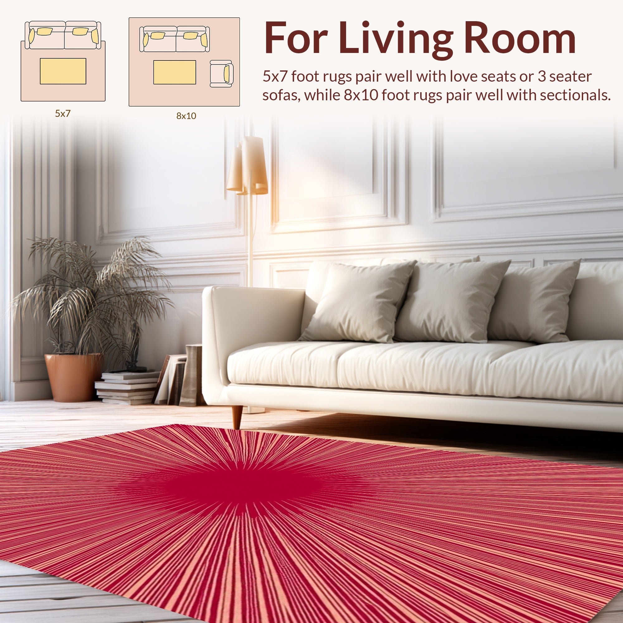 Sunburst Geometric Red Design Rug
