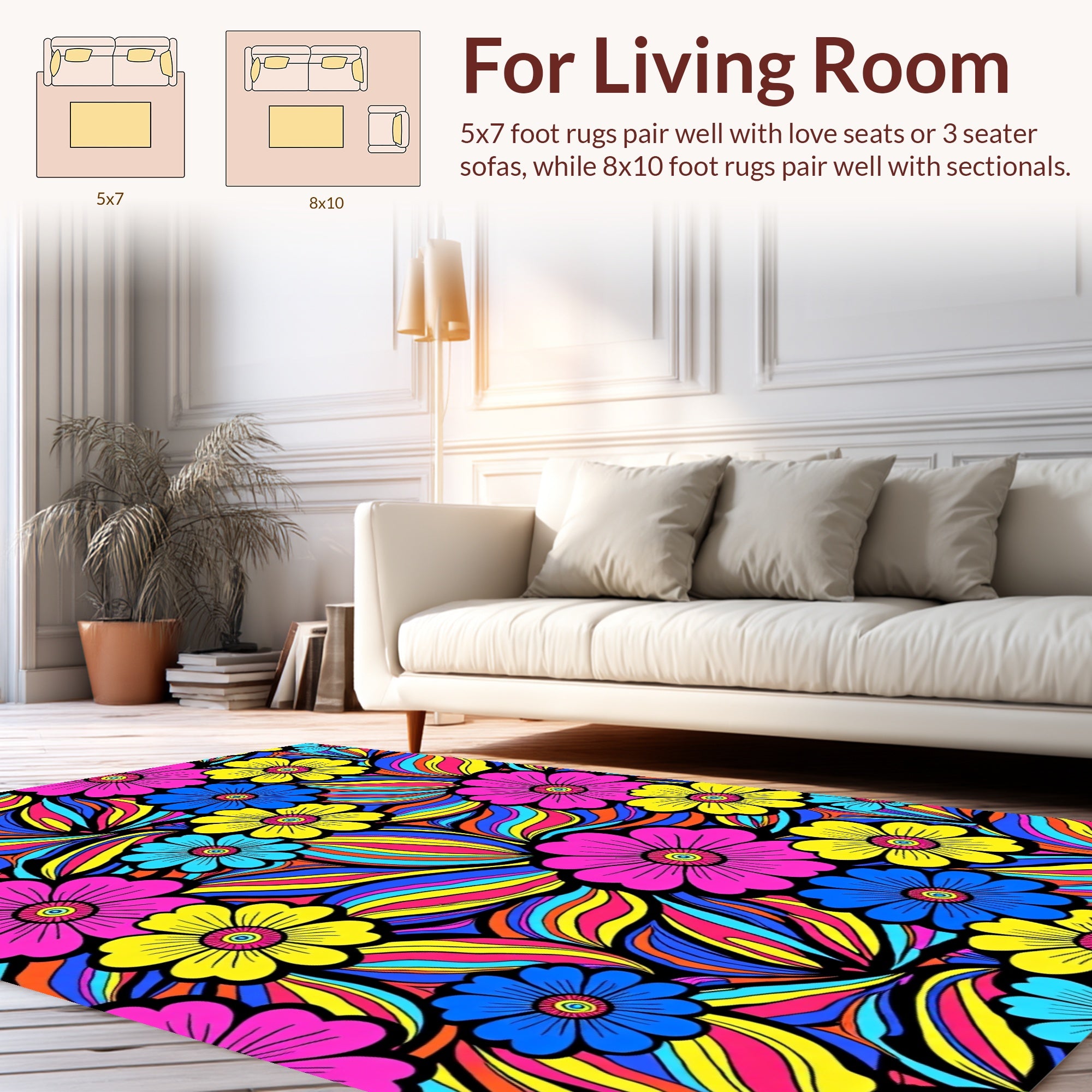Psychedelic Floral Waves Pattern Rug