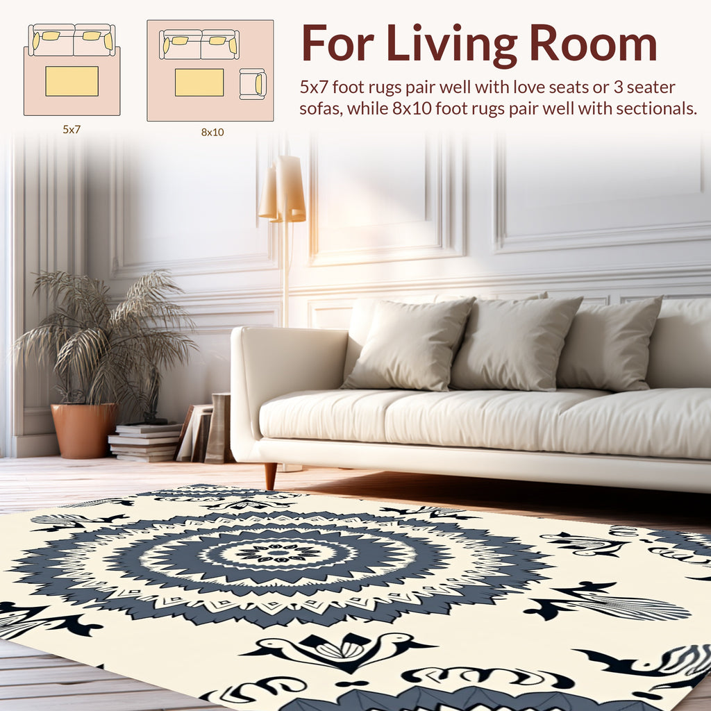 Dark Blue Floral Mandala Pattern Rug