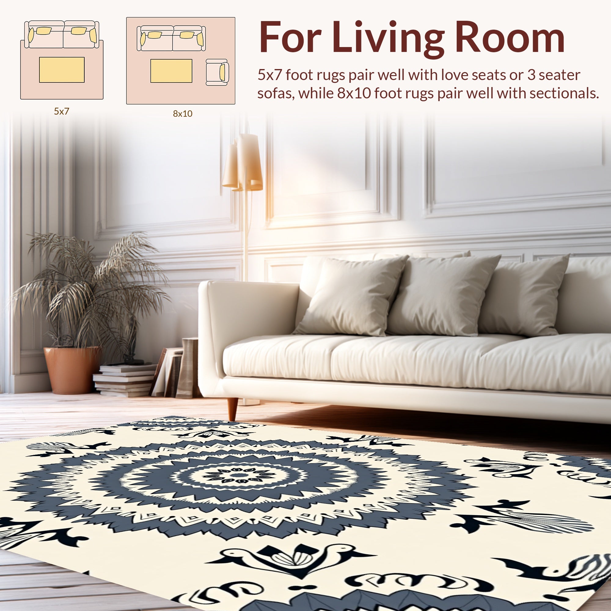 Dark Blue Floral Mandala Pattern Rug