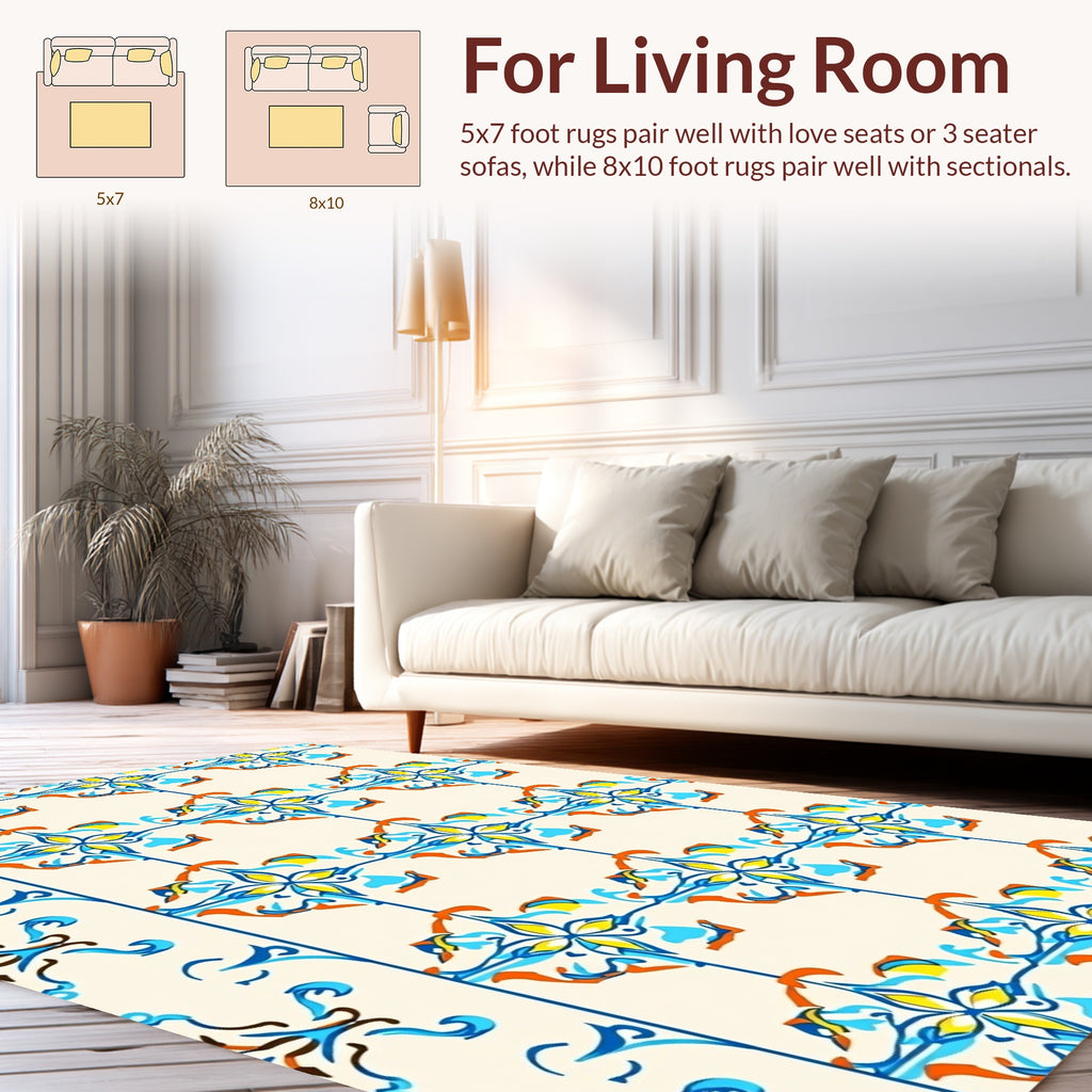 Colorful Floral Tile Pattern Design Rug