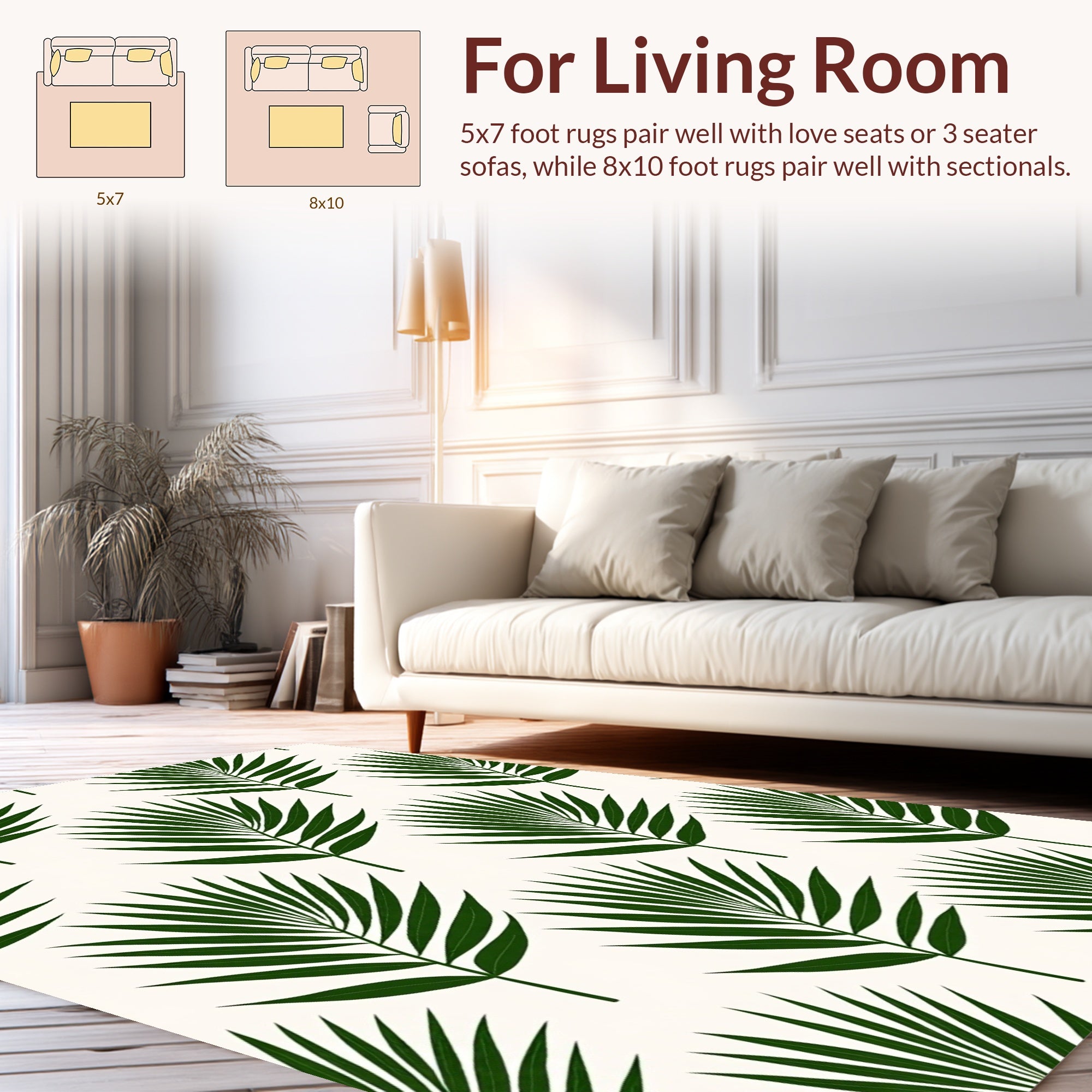Modern Green Leaf Pattern Rug