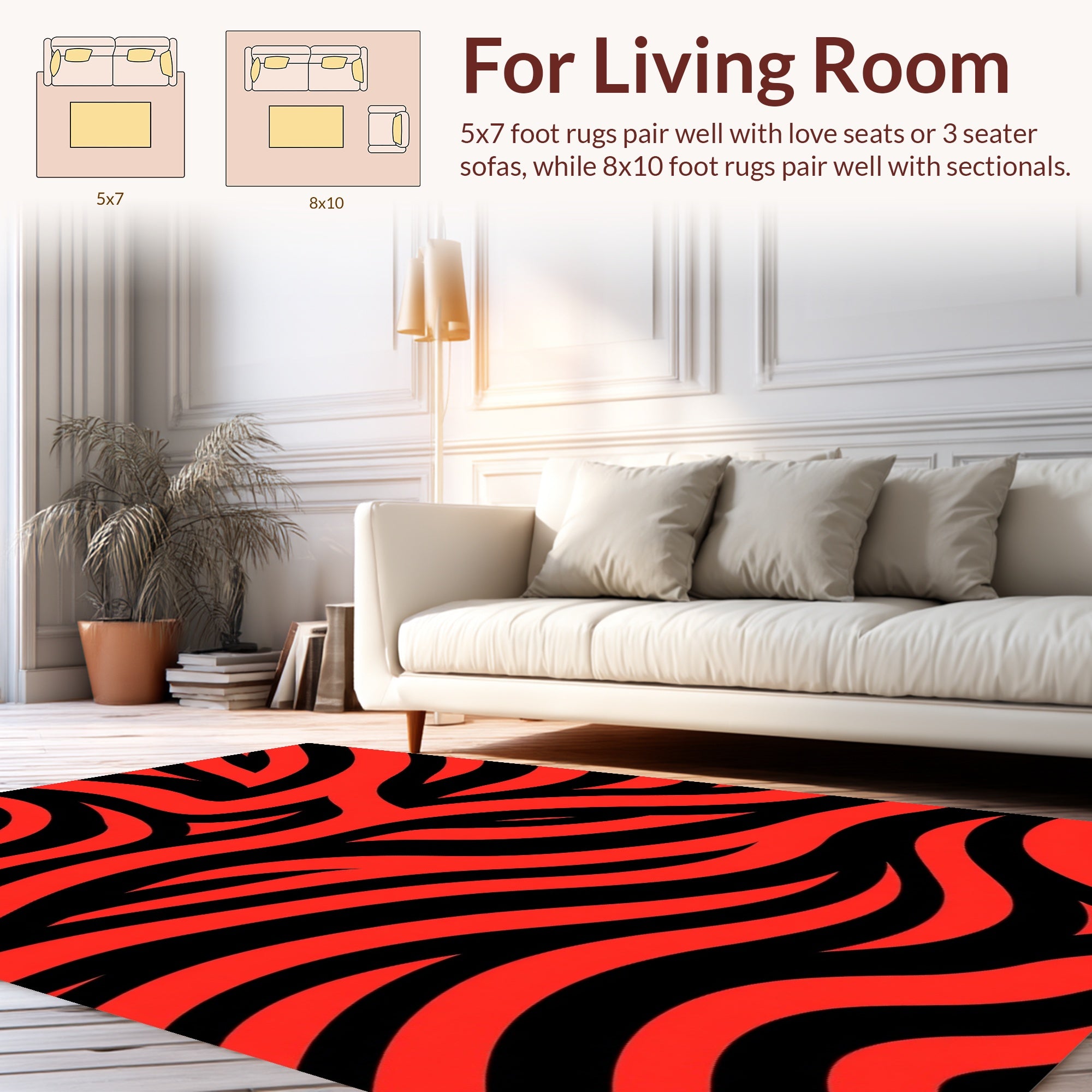 Bold Red Black Wavy Pattern Rug